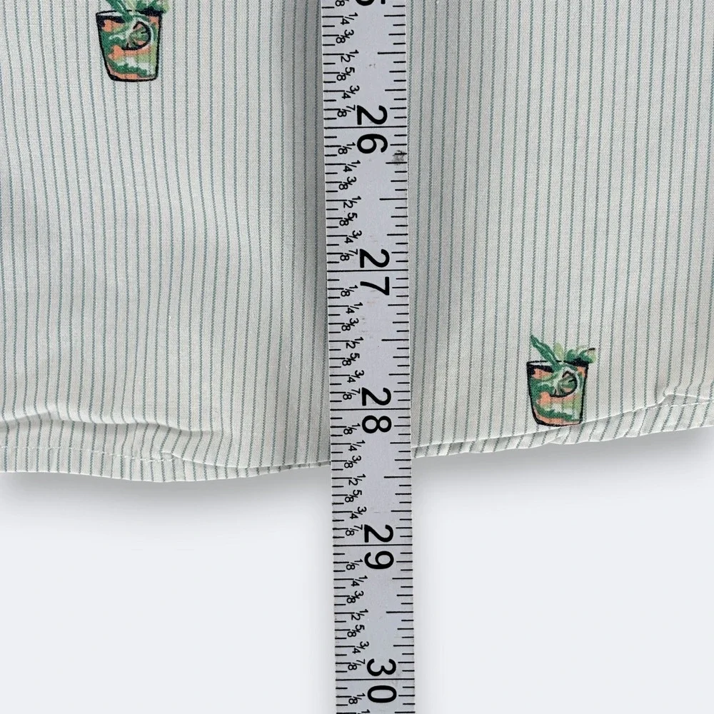 Banana Republic Mens Cocktail Embroidered Pinstripe Shirt L Blue Slim Fit Summer
